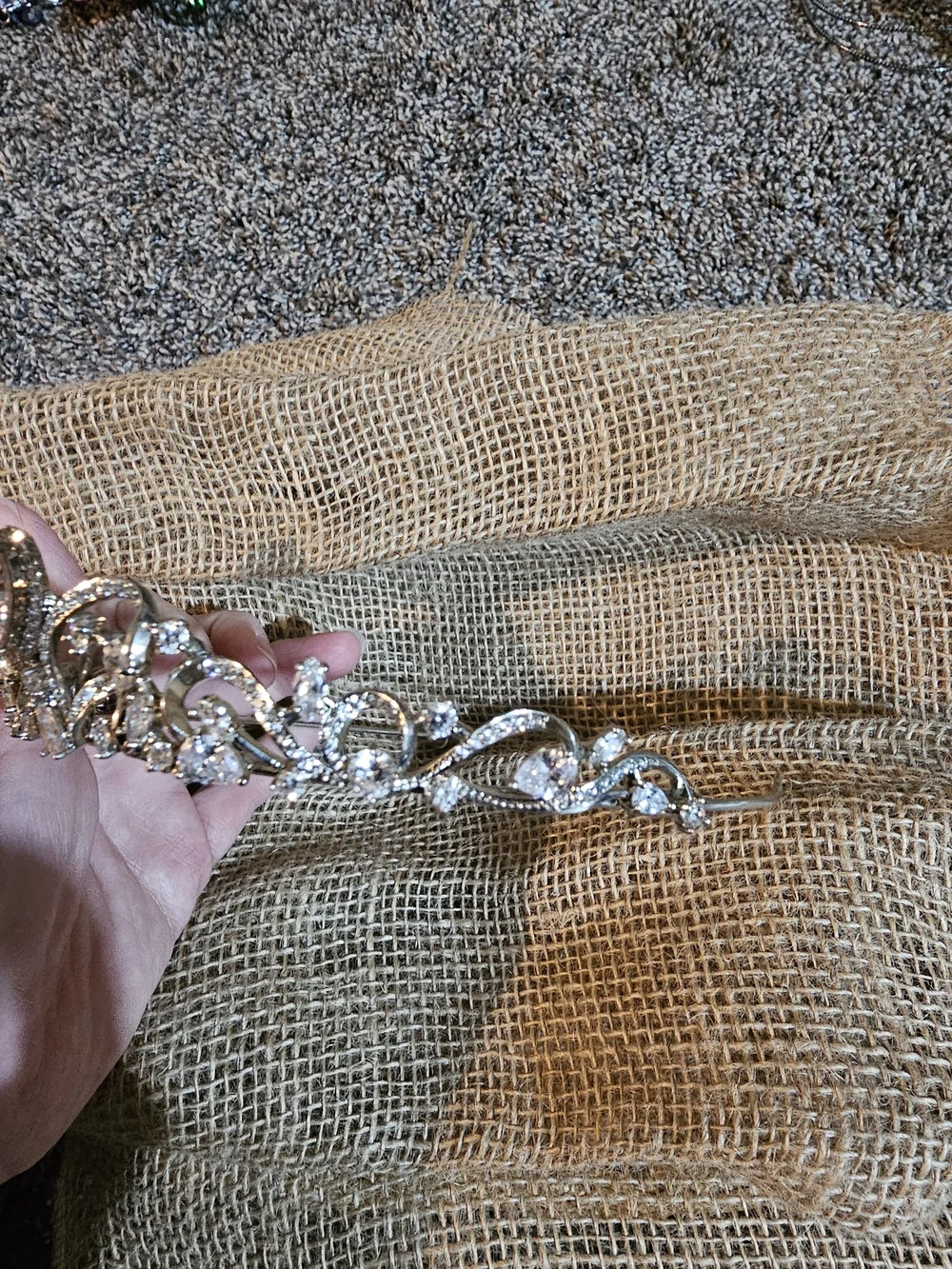 Silver Crystal Hair Tiara with Heart Accent
